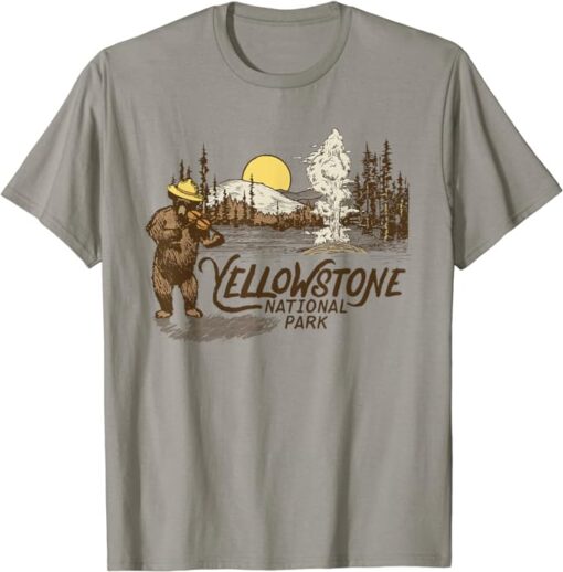 Yellowstone National Park Vintage Bear & Fiddle Old Faithful T-Shirt