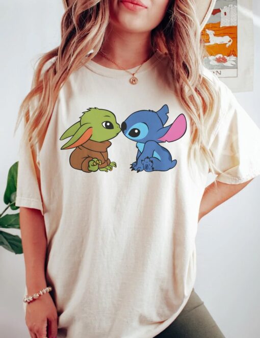 Disney Baby Yoda and Stitch Comfort Colors Shirt, Loki Stitch Shirt, Lilo and Stitch Shirt, Star Wars Baby Yoda Shirt