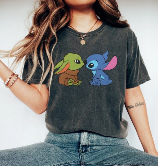 Disney Baby Yoda and Stitch Comfort Colors Shirt, Loki Stitch Shirt, Lilo and Stitch Shirt, Star Wars Baby Yoda Shirt