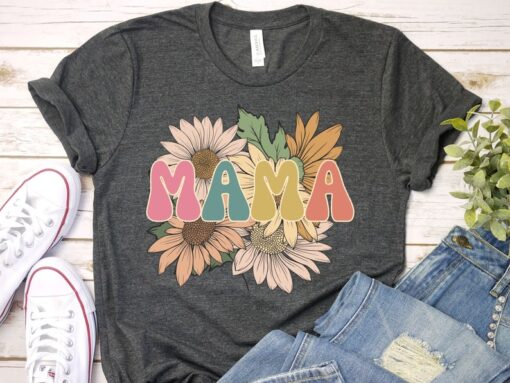 Groovy Retro Flower Mama T-shirt, Mama Shirt, Perfect Mother's Day Tshirt