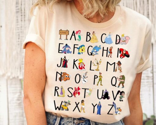 Disney Teacher Alphabet Characters from A to Z Shirt