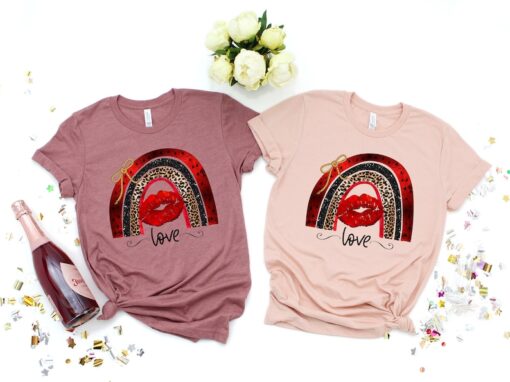 Love Valentine Boho Rainbow Lips Shirt,Valentines Day Shirts For Woman,Heart Shirt,Cute Valentine,Valentines Day Gift,Cheetah Valentines