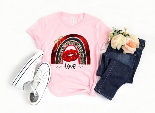 Love Valentine Boho Rainbow Lips Shirt,Valentines Day Shirts For Woman,Heart Shirt,Cute Valentine,Valentines Day Gift,Cheetah Valentines