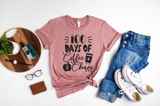 100 Days of Coffee Shirt, Chaos Teacher Shirt , 100th Day Of School Teacher Shirt, Back to School Shirt, Teacher Shirt