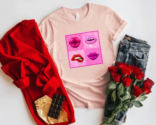 Lip Kiss Shirt, 4 Lip Kiss Shirt, Valentines Day Shirt, Gift for Valentine's Day, Lip Kiss Tee, Valentine Tee, Lip Tee, Pink Lip, Red Lip,