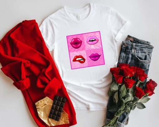 Lip Kiss Shirt, 4 Lip Kiss Shirt, Valentines Day Shirt, Gift for Valentine's Day, Lip Kiss Tee, Valentine Tee, Lip Tee, Pink Lip, Red Lip,