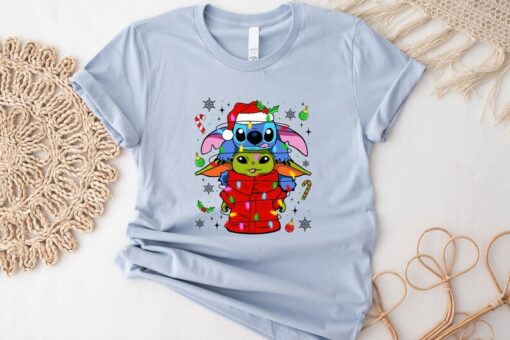 Christmas Baby Yoda and Stitch, Disney Christmas Shirts, Disneyworld Family Shirts, Merry Christmas Shirt