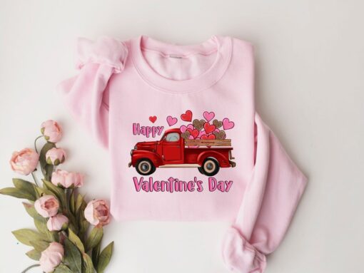 Happy Valentine's Day Truck Hearts Shirt,Valentines Day Shirts For Woman,Valentines Day Gift,Valentines Gift,Love Truck Valentines Day Shirt