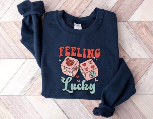 Feeling Lucky Sweatshirt, Valentine's Day Sweatshirt, Retro Valentine's Day Shirt, Oversized Crewneck, Couple Sweatshirt