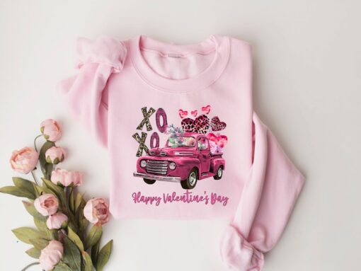 Valentine Truck Sweatshirt,Xoxo Valentines Day Shirts For Woman,Heart Shirt,Cute Valentine Shirt,Valentines Day Gift,Valentines Gift