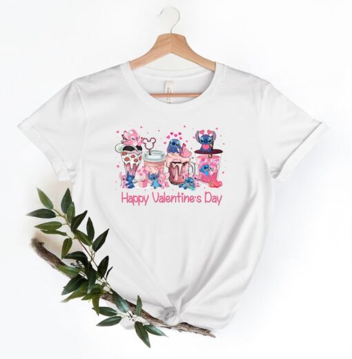 Stitch And Angel Happy Valentines Day Shirt, Stitch Coffee Latte Valentine Shirt, Disney Valentines Shirt, Stitch Disney Trip Latte Shirt