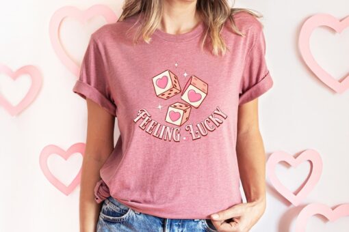 Feeling Lucky Valentine Shirt, Retro Romantic Valentines Day Gif,Dice Shirt,Retro Valentines Sweatshirt,Valentines Dice Shirt,Valentine Tee