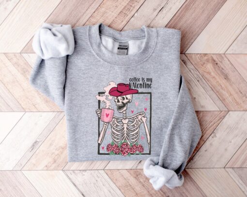 Skeleton Coffee Valentines Sweatshirt, Retro Valentine's Day Sweatshirt, Retro Valentine's Skeleton shirt, Coffee Lovers Shirt, Couple Shirt