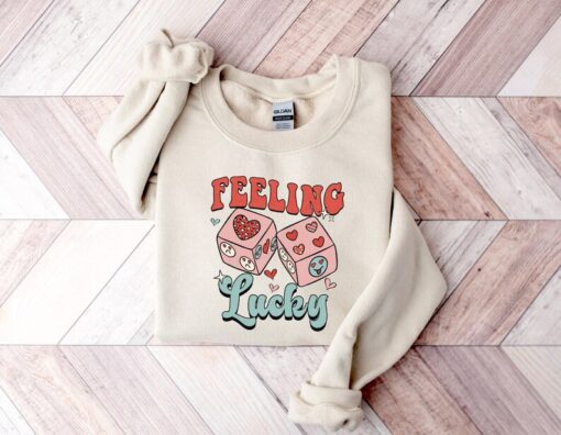 Feeling Lucky Sweatshirt, Valentine's Day Sweatshirt, Retro Valentine's Day Shirt, Oversized Crewneck, Couple Sweatshirt