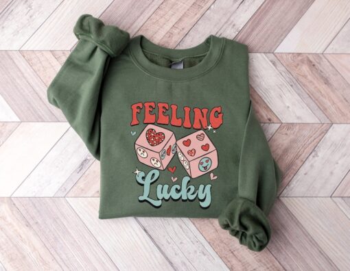 Feeling Lucky Sweatshirt, Valentine's Day Sweatshirt, Retro Valentine's Day Shirt, Oversized Crewneck, Couple Sweatshirt