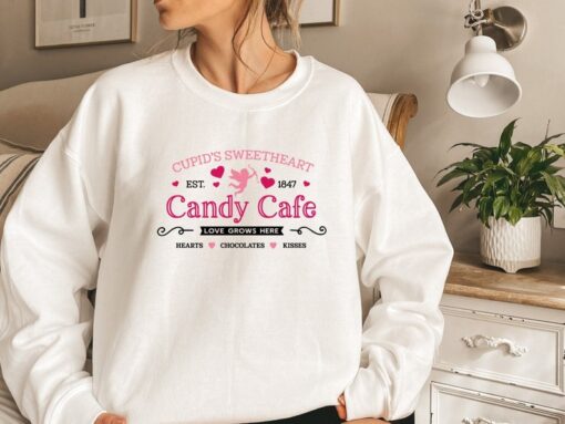 Cupid's Sweatshirt, Candy Cafe Shirt, Valentines Day Shirt, Cute Sweatshirt, Plus Size Sweater, Retro Valentines Day, Gift Woman