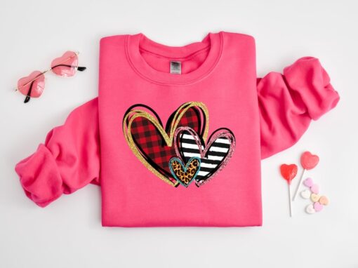 Valentine's Day Heart Sweatshirt,Leopard Love Heart Shirt,Valentines Day Shirts For Woman,Valentines Day Gift,Happy Valentine's Day Shirt