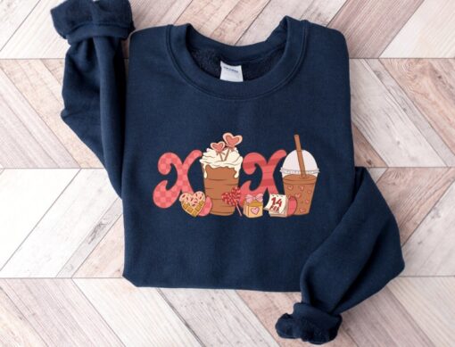 XOXO Valentine Sweatshirt, Coffee Valentines Day Sweatshirt, Women's Sweater, Valentines Day Party Shirt, Love Coffee Sweater