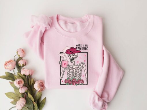 Skeleton Coffee Valentines Sweatshirt, Retro Valentine's Day Sweatshirt, Retro Valentine's Skeleton shirt, Coffee Lovers Shirt, Couple Shirt