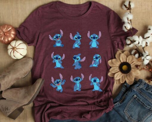 Disney Many Moods of Stitch T-Shirt, Lilo and Stitch Shirt, Family Matching Tee Disneyland Trip Gift Unisex Adult T-shirt Kid T-shirt