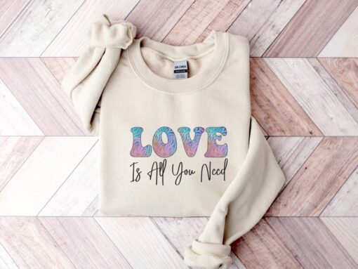 Love Is All You Need Sweatshirt, Couple Sweatshirt, Love Shirt, Sweatshirt For Woman, Vintage Valentine Sweater, Gift Wife