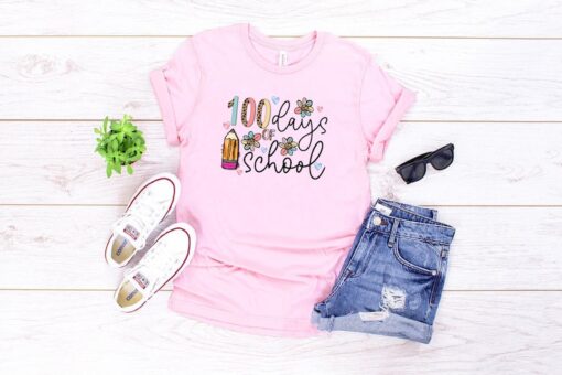 100 Days of School T-Shirt,Happy 100th Day Gift,100 Days Celebration T-Shirt,Colorful School T-Shirt,Kindergarten Shirt