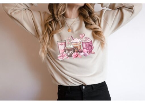 Valentines Day Sweatshirt, Valentine Coffee Sweatshirt, Cute Valentines Day Sweat, Womens Valentines Day Sweater, Valentines Sweatsirt