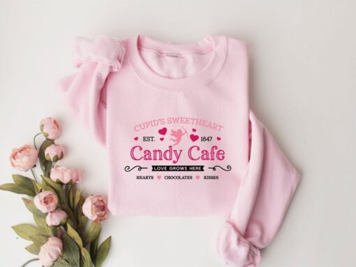 Cupid's Sweatshirt, Candy Cafe Shirt, Valentines Day Shirt, Cute Sweatshirt, Plus Size Sweater, Retro Valentines Day, Gift Woman