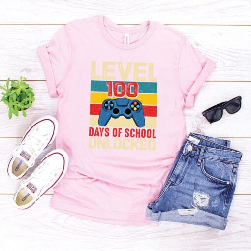 Level 100 Days of School Unlocked Shirt,Gaming Shirt,100th Day Celebration Shirt,Happy 100 Day Shirt,Gamer Boy Shirt