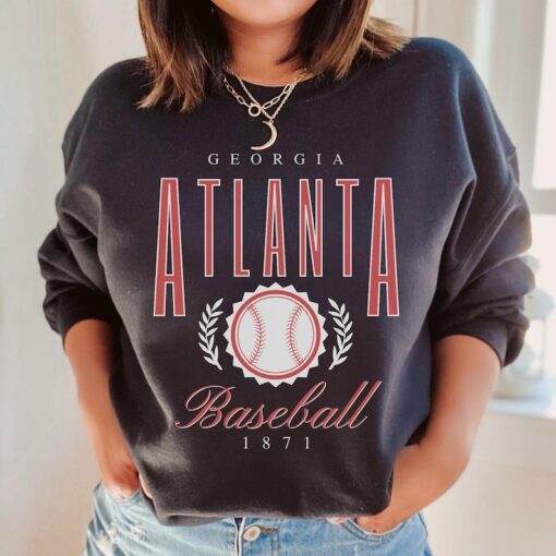 Atlanta Baseball Vintage Unisex Sweatshirt, Retro Preppy Crewneck, Aesthetic Hoodie, Cute Modern Women Crew