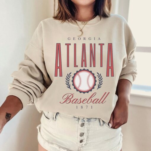 Atlanta Baseball Vintage Unisex Sweatshirt, Retro Preppy Crewneck, Aesthetic Hoodie, Cute Modern Women Crew