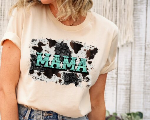 Mama Shirt for Mom, Cow Print Shirt, Western Shirt, Mama Cow Print Tshirt for Mothers Day Gift, Country Mama T Shirt Cow Shirt, Mama Tee