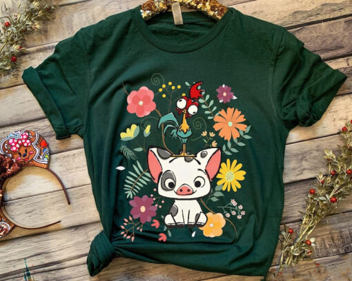 Disney Moana 70s Style Floral Pua And Hei Hei Shirt / Disney Moana Movie T-shirt / Disney Birthday / Walt Disney World