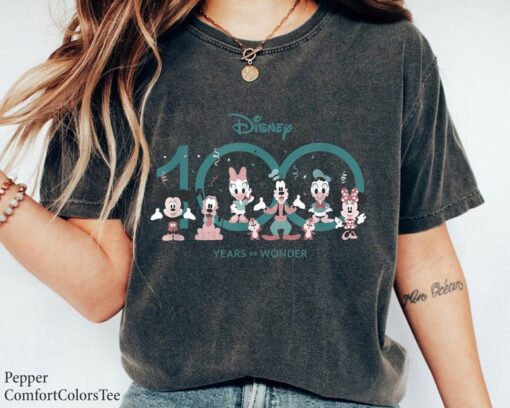 Disney 100 Years of Wonder Mickey & Pals Muted Cute D100 Shirt Disney 100th Anniversary Family Vacation 2023