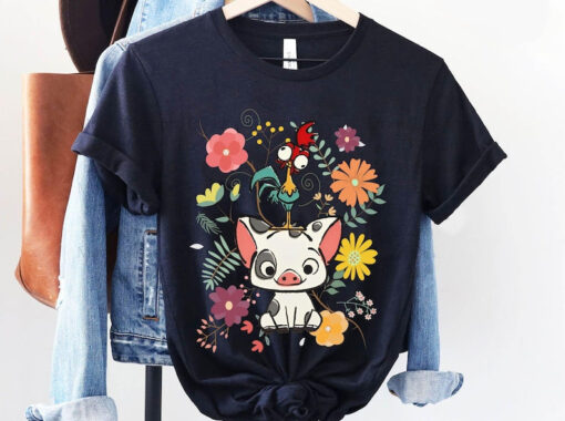 Disney Moana 70s Style Floral Pua And Hei Hei Shirt / Disney Moana Movie T-shirt / Disney Birthday / Walt Disney World