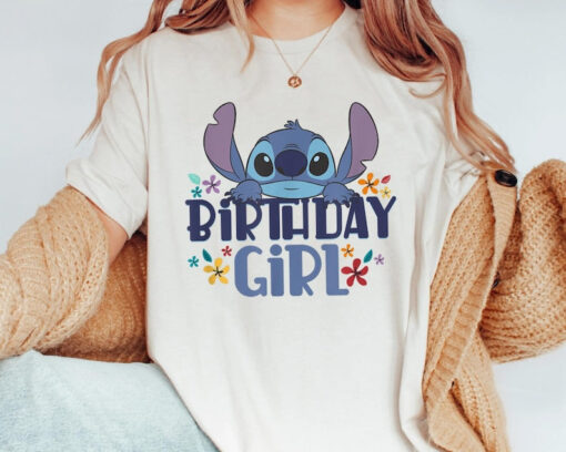 Stitch Floral Birthday Girl Shirt / Disney Girls Birthday Party T-shirt / Walt Disney World Trip / Disneyland Outfits