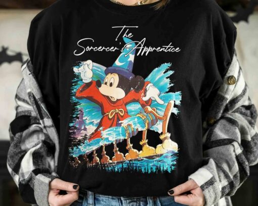 Disney Fantasia Sorcerer Mickey Mouse Magic Wizard Stay Magical Retro Shirt, Fantasmic Hollywood Studios Vacation Gift