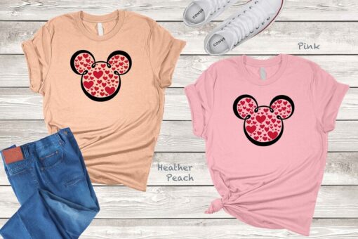 Mickey and Minnie Ears With Heart Shirt For Valentines Day, Disney World Valentines Travel Shirts, Valentine’s Day Disney Matching Shirt