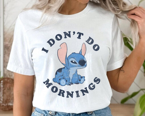 Stitch I Don't Do Mornings Distressed Shirt / Lilo & Stitch Day Jun 26th T-shirt / Walt Disney World Trip / Disneyland Outfits