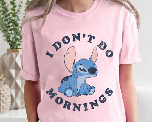 Stitch I Don't Do Mornings Distressed Shirt / Lilo & Stitch Day Jun 26th T-shirt / Walt Disney World Trip / Disneyland Outfits