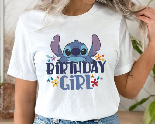 Stitch Floral Birthday Girl Shirt / Disney Girls Birthday Party T-shirt / Walt Disney World Trip / Disneyland Outfits