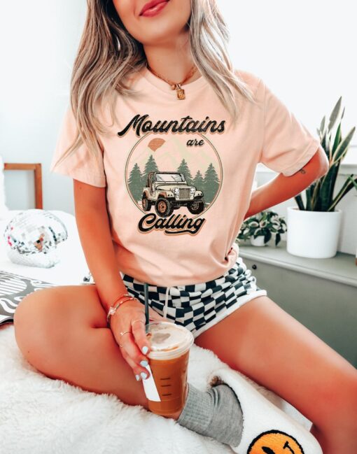 Retro Mountains Are Calling Tshirt, Offroad Shirt, Mountain Sunset T-shirt, Nature Lover Gift, Boho Shirt