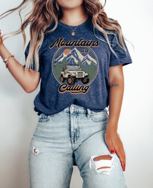 Retro Mountains Are Calling Tshirt, Offroad Shirt, Mountain Sunset T-shirt, Nature Lover Gift, Boho Shirt