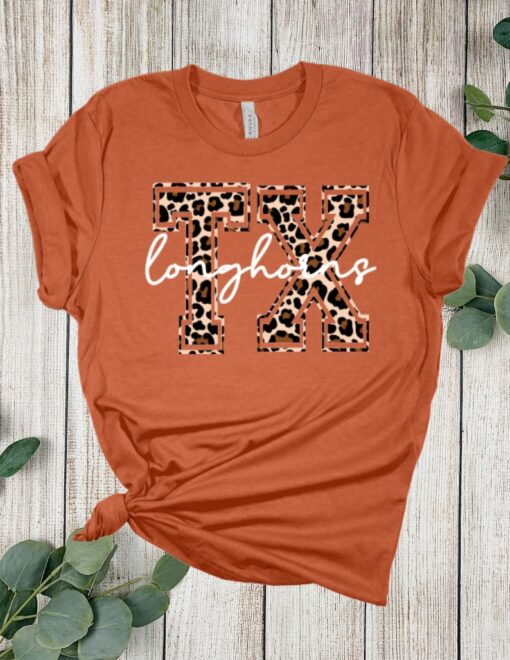 Cheetah Longhorns TX tee- Longhorn Bella Canva Woman's t-shirt