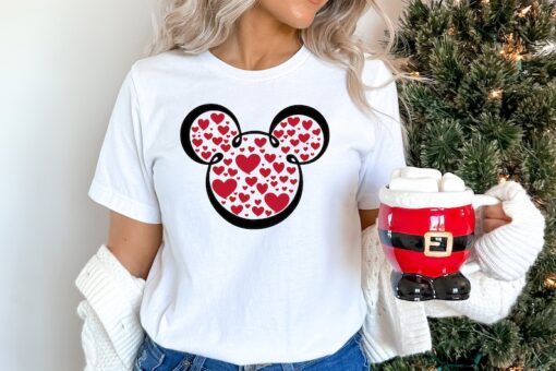 Mickey and Minnie Ears With Heart Shirt For Valentines Day, Disney World Valentines Travel Shirts, Valentine’s Day Disney Matching Shirt