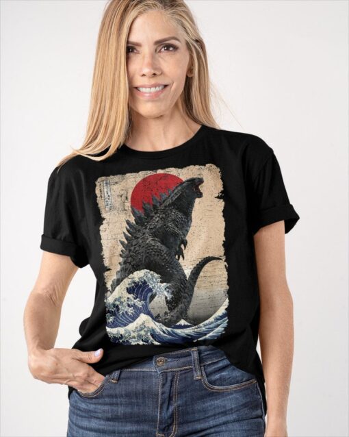 Vintage Japanese Godzilla Great Wave T-Shirt, Godzilla and the Wave Youth Shirt