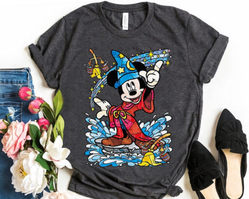 Disney Fantasia Sorcerer Mickey Mouse Wizard Fantasia Stained Glass Retro Shirt