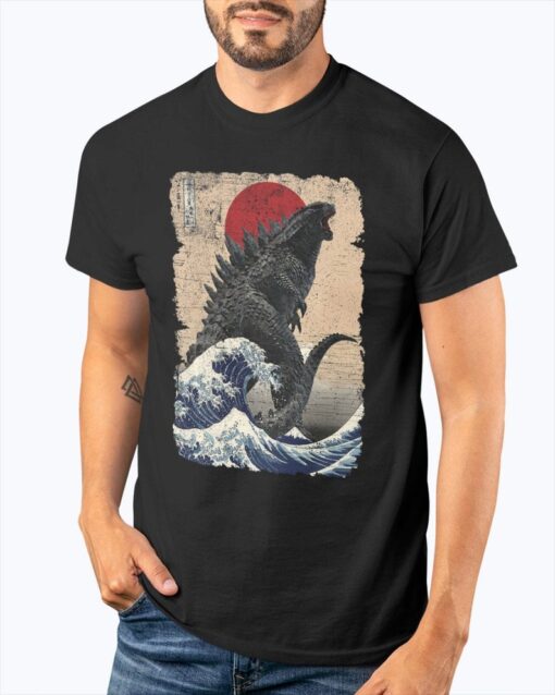 Vintage Japanese Godzilla Great Wave T-Shirt, Godzilla and the Wave Youth Shirt