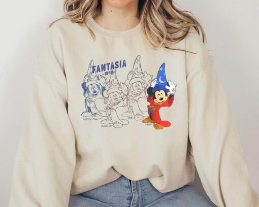 Disney Fantasia Sorcerer Mickey Mouse 1940 Sketch Art Sweatshirt, Disney World Disneyland Family Vacation, Magic Kingdom, Disney Birthday Gift