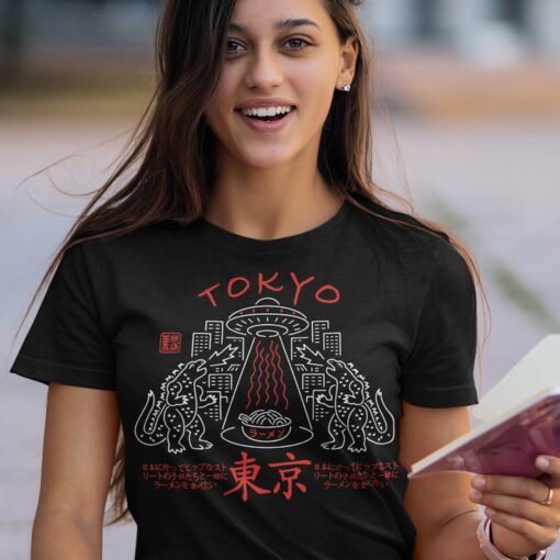 Tokyo Godzilla Ramen Short Sleeve Tee, Japanese Godzilla Graphic T Shirt, Tokyo Ramen Shirt, Godzilla Fans Gift